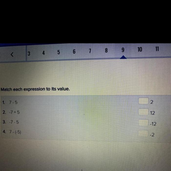 Match each expression with its value